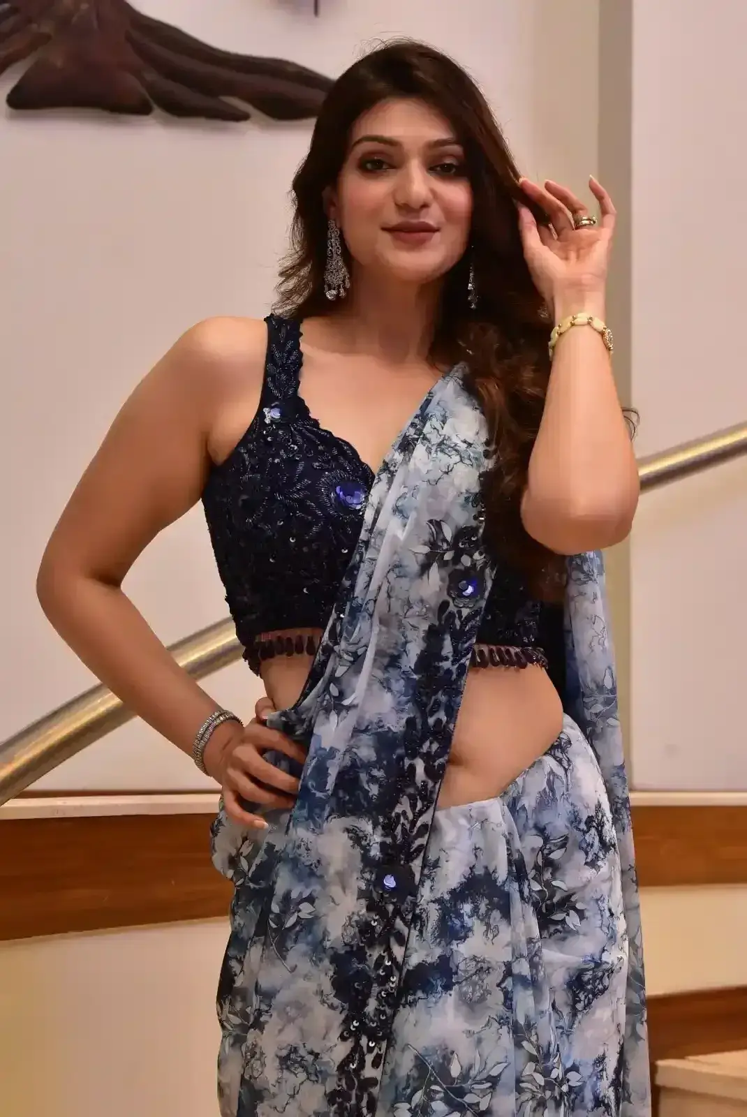 Indian Actress Aditi Gautam Images in Blue Colour Saree